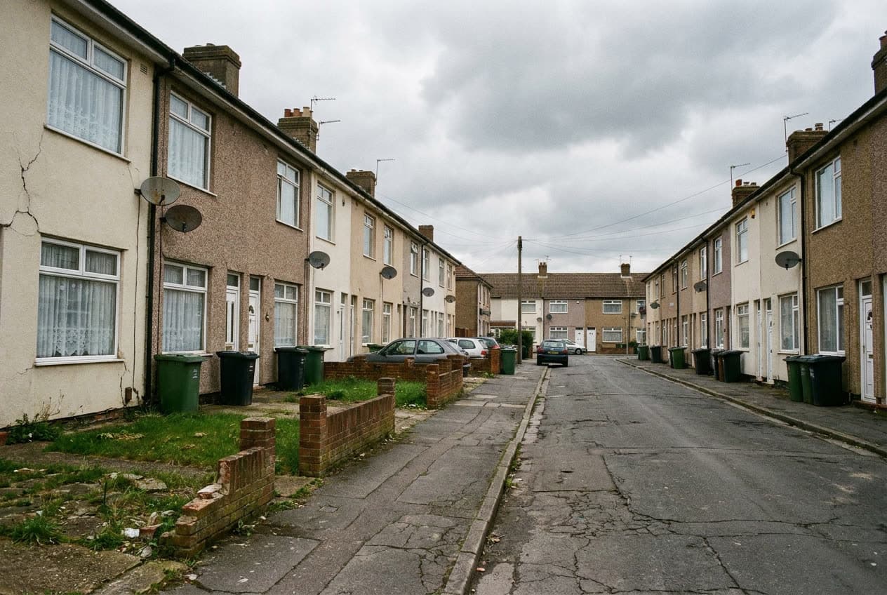 A street of typical British rented homes